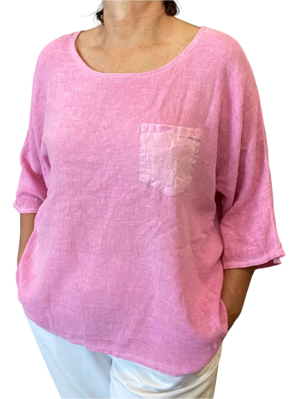 100% cotton sun-bleached pink top, raglan sleeves Size XL